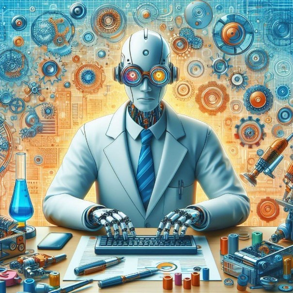 AI-gegenereerde illustratie robot aan het werk in een laboratorium